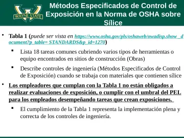 Slide 34: Métodos Especificados de Control de Exposición en la Norma de OSHA sobre