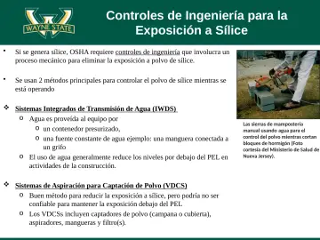 Slide 36: Controles de Ingeniería para la Exposición a Sílice