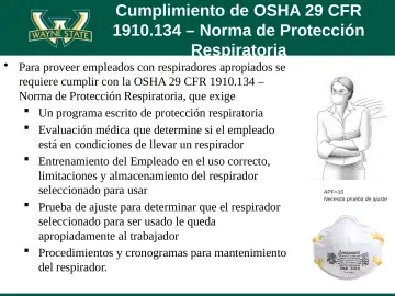 Slide 52: Cumplimiento de OSHA 29 CFR 1910.134 – Norma de Protección Respiratoria