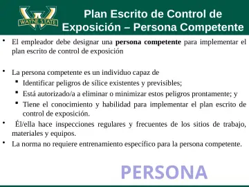Slide 56: Plan Escrito de Control de Exposición – Persona Competente