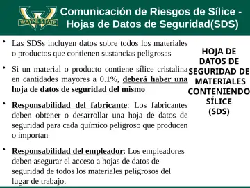 Slide 62: Comunicación de Riesgos de Sílice - Hojas de Datos de Seguridad(SDS)
