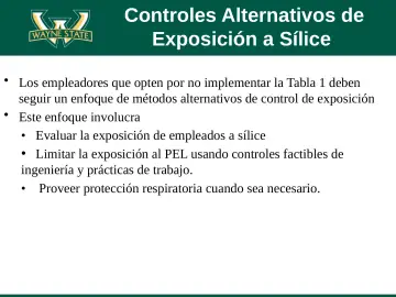 Slide 64: Controles Alternativos de Exposición a Sílice