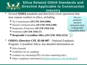 Slide 24: Silica Related OSHA Standards and Directive Applicable to Construction Industry