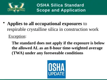 Slide 28: Applies to all occupational exposures to respirable crystalline silica in construction…