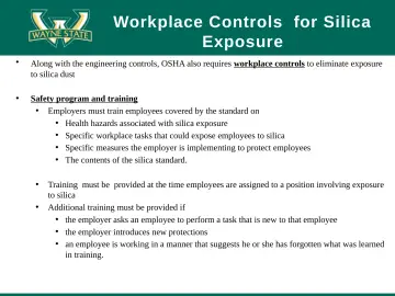 Slide 43: Workplace Controls for Silica Exposure