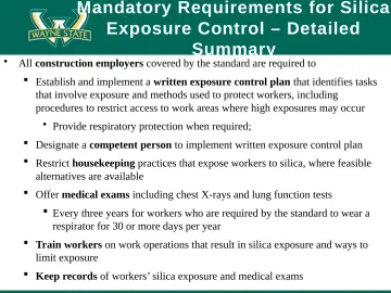 Slide 50: Mandatory Requirements for Silica Exposure Control – Detailed Summary