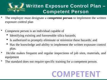 Slide 56: Written Exposure Control Plan – Competent Person