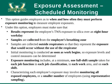 Slide 70: Exposure Assessment – Scheduled Monitoring