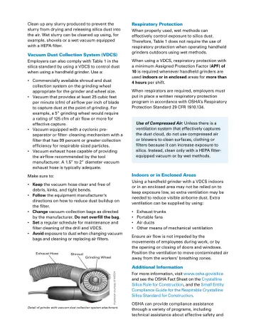 Page 2: Clean up any slurry produced to prevent the slurry from drying and releasing silica dust…