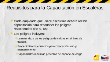Slide 8: Requisitos para la Capacitación en Escaleras
