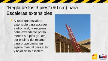 Slide 14: “Regla de los 3 pies” (90 cm) para Escaleras extensibles