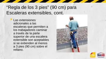 Slide 15: “Regla de los 3 pies” (90 cm) para Escaleras extensibles, cont.