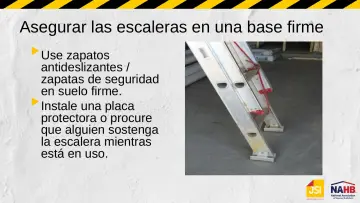 Slide 37: Asegurar las escaleras en una base firme