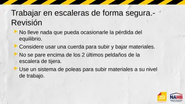 Slide 44: Trabajar en escaleras de forma segura.- Revisión
