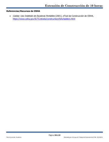 Page 10: Referencias/Recursos de OSHA