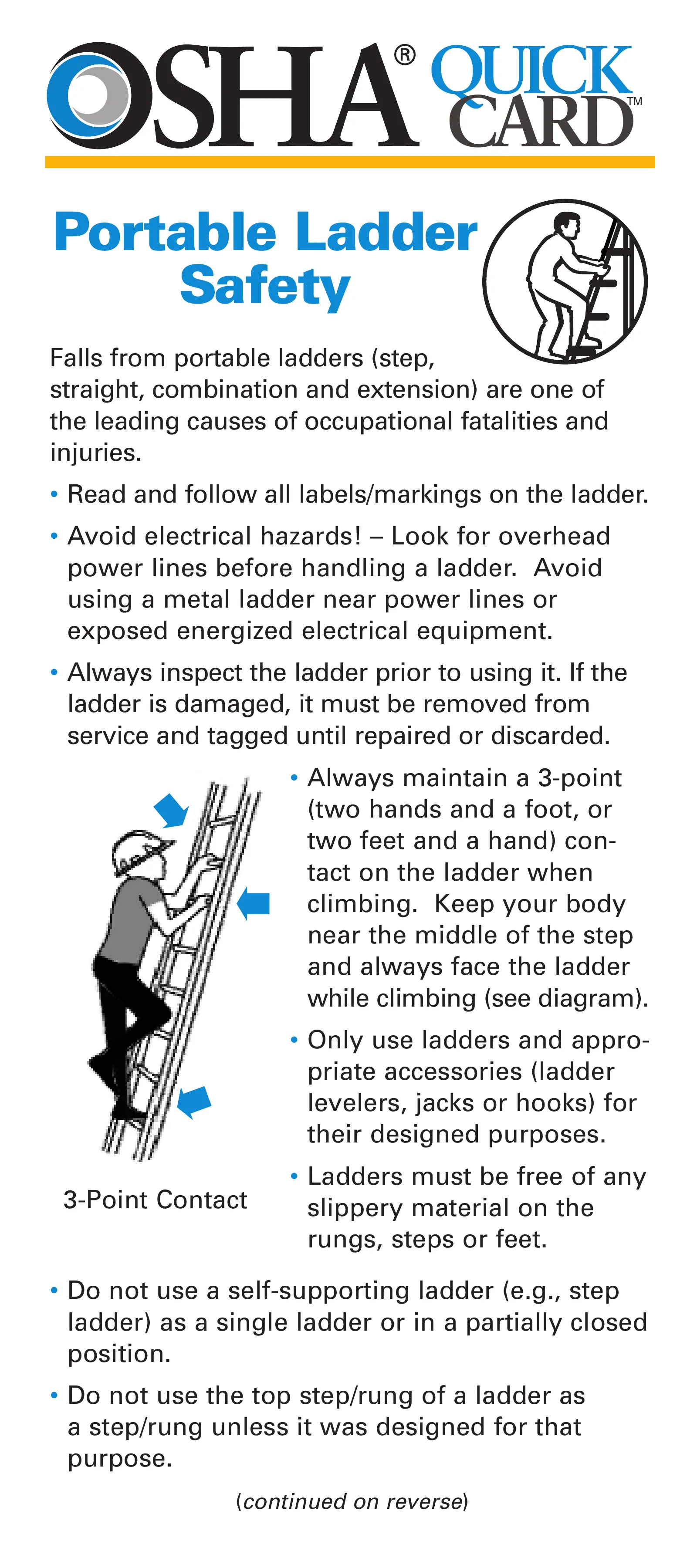 Portable Ladder Safety QuickCard (OSHA 3246), page 1: CA D