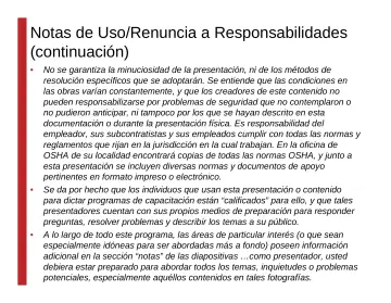 Slide 3: Notas de Uso/Renuncia a Responsabilidades (continuación)