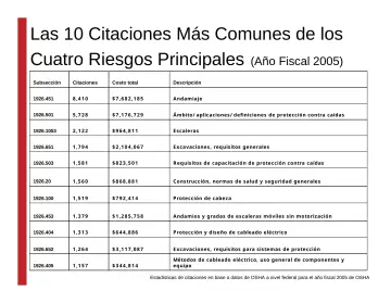 Slide 16: Las 10 Citaciones Más Comunes de los Cuatro Riesgos Principales (Año Fiscal 2005)