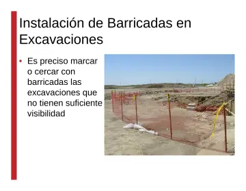 Slide 81: Instalación de Barricadas en Excavaciones