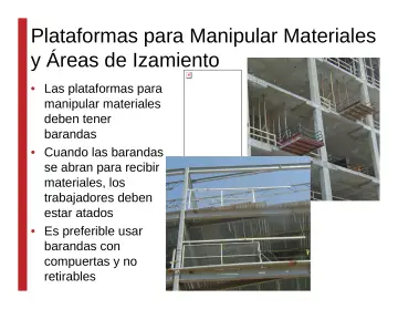 Slide 104: Plataformas para Manipular Materiales y Áreas de Izamiento