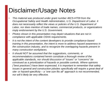 Slide 2: Disclaimer/Usage Notes