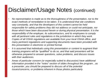 Slide 3: Disclaimer/Usage Notes (continued)