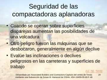 Slide 20: Seguridad de las compactadoras aplanadoras
