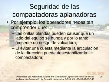 Slide 39: Seguridad de las compactadoras aplanadoras