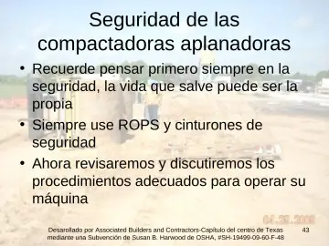 Slide 43: Seguridad de las compactadoras aplanadoras