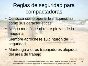 Slide 53: Reglas de seguridad para compactadoras