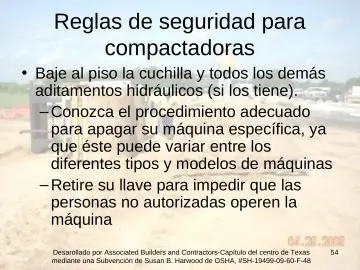 Slide 54: Reglas de seguridad para compactadoras