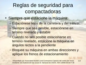 Slide 112: Reglas de seguridad para compactadoras