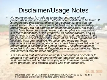 Slide 4: Disclaimer/Usage Notes