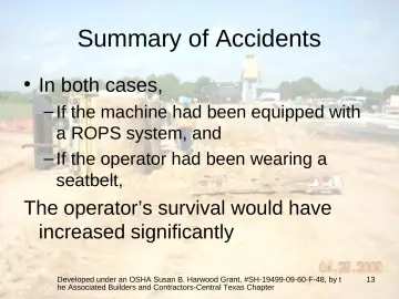 Slide 13: Summary of Accidents