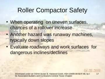 Slide 17: Roller Compactor Safety