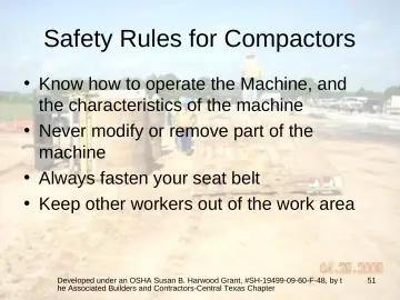Slide 51: Safety Rules for Compactors