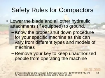 Slide 52: Safety Rules for Compactors