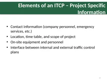 Slide 15: Elements of an ITCP – Project Specific Information