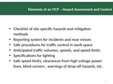 Slide 16: Elements of an ITCP – Hazard Assessment and Control