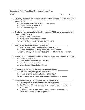 Page 33: Construction Focus Four: Struck-By Hazards Lesson Test