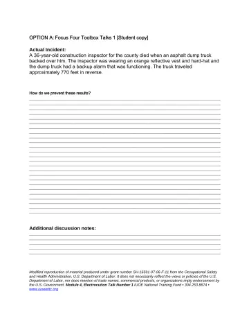 Page 39: OPTION A: Focus Four Toolbox Talks 1 [Student copy]