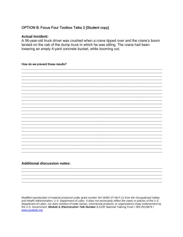Page 43: OPTION B: Focus Four Toolbox Talks 2 [Student copy]