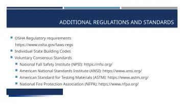 Slide 21: ADDITIONAL REGULATIONS AND STANDARDS