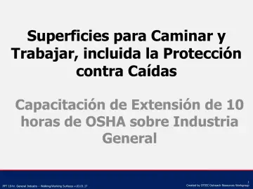 Slide 1: Superficies para Caminar y Trabajar, incluida la Protección contra Caídas