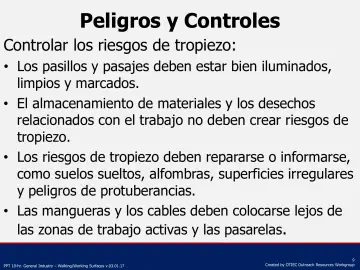 Slide 9: Controlar los riesgos de tropiezo: