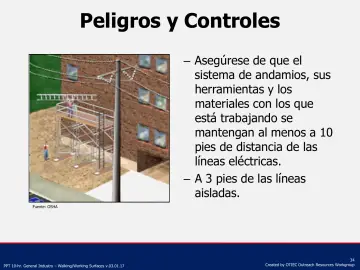 Slide 34: Asegúrese de que el sistema de andamios, sus herramientas y los materiales con los que…