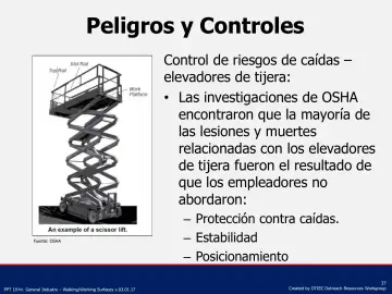 Slide 37: Control de riesgos de caídas – elevadores de tijera: