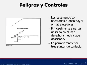 Slide 42: Los pasamanos son necesarios cuando hay 4 o más elevadores.