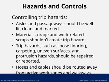 Slide 9: Controlling trip hazards:
