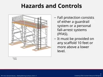 Slide 30: Fall protection consists of either a guardrail system or a personal fall-arrest systems…